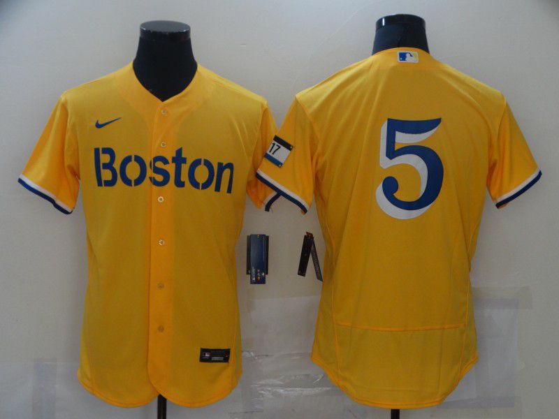 Men Boston Red Sox 5 No name Yellow Elite 2021 Nike MLB Jerseys